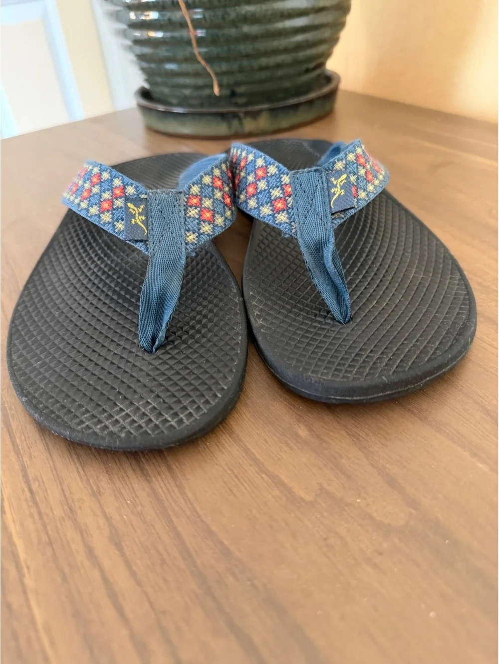 Chaco Ecotread Flip Flops, Blue Multi Pattern, Women's Size 8